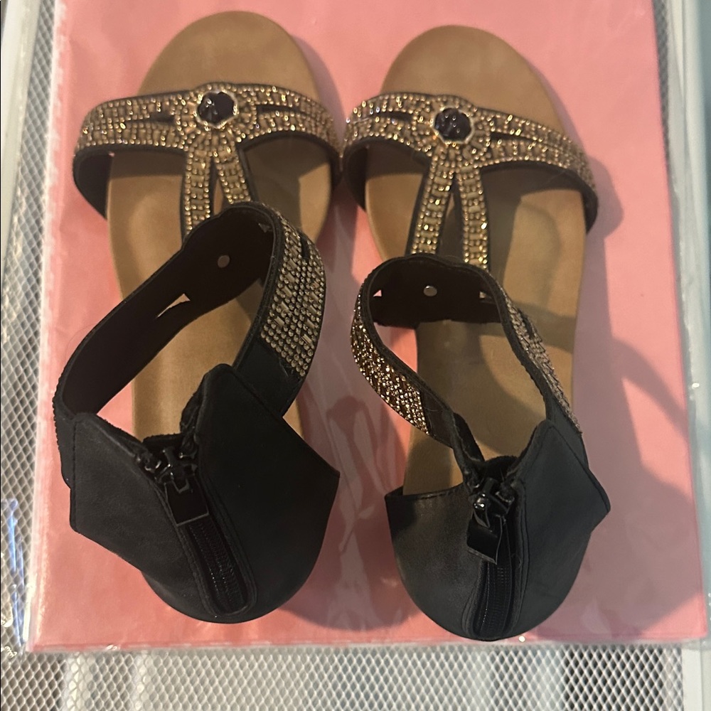 Embellished Black and Gold Women's Sandals